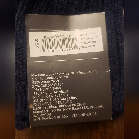 Eddie Bauer Merino Wool Boot Crew Socks - Men's One Size, Navy with Green Accent - Picture 6 of 6